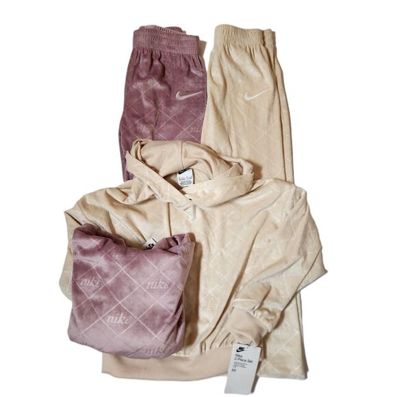 Nike Girls 6X Hoodie & Jogger Set – Plum Dust & Sanddrift, Unworn - Picture 2 of 6